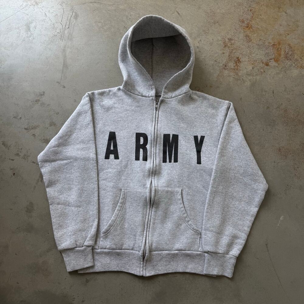 Vintage 80’s Army Military Spell Out Classic Retro Full Zip Hoodie Size Small
